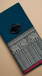 Blue Peacock Narayanpet Handloom Cotton Saree